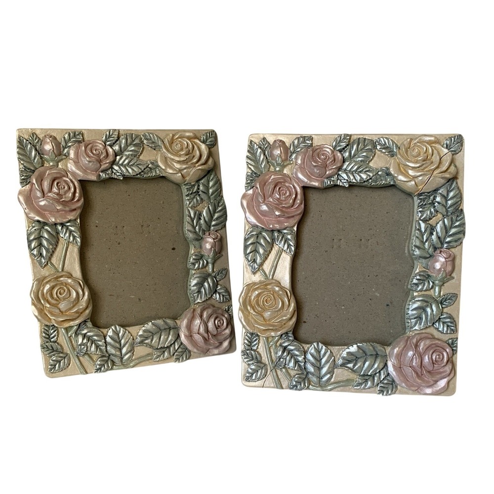 Figi Graphics Vintage Picture Frame Set 2 1990 Rose Floral Pink Cream PF-GN-34